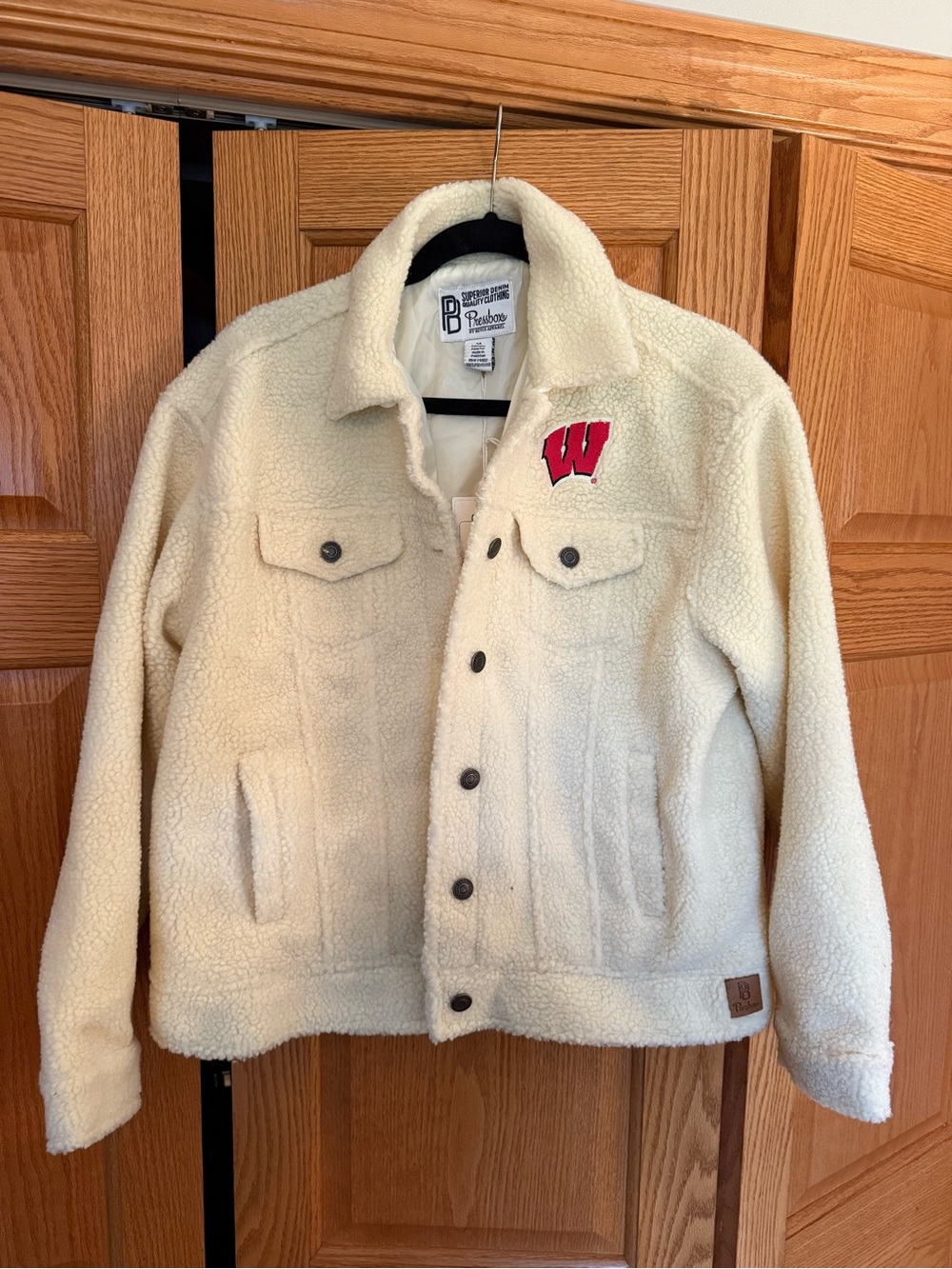 Pressbox Cream Sherpa Jacket with Red 'W' Patch